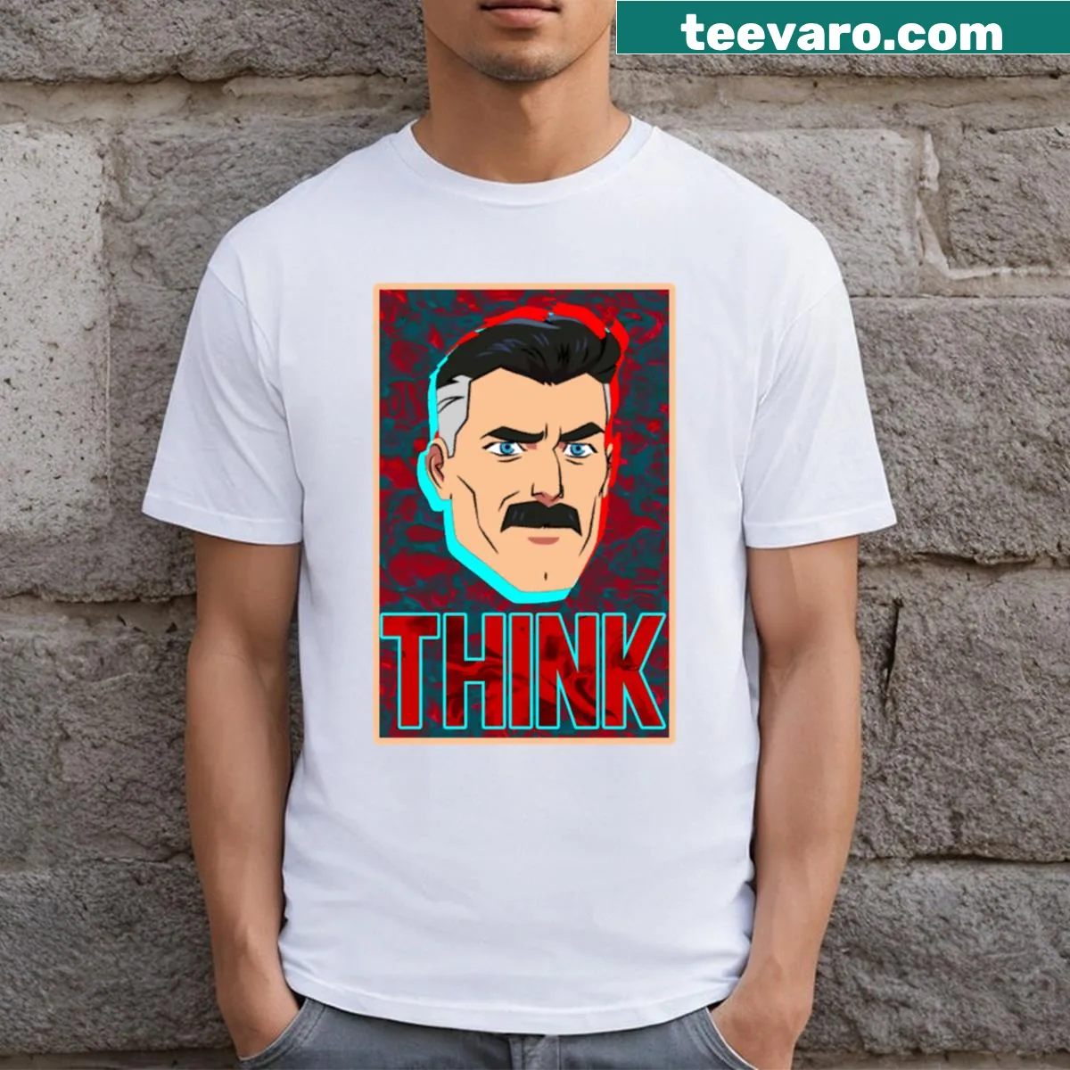 Comic-inspired t-shirt featuring Omni Man character design — on a men's t-shirt