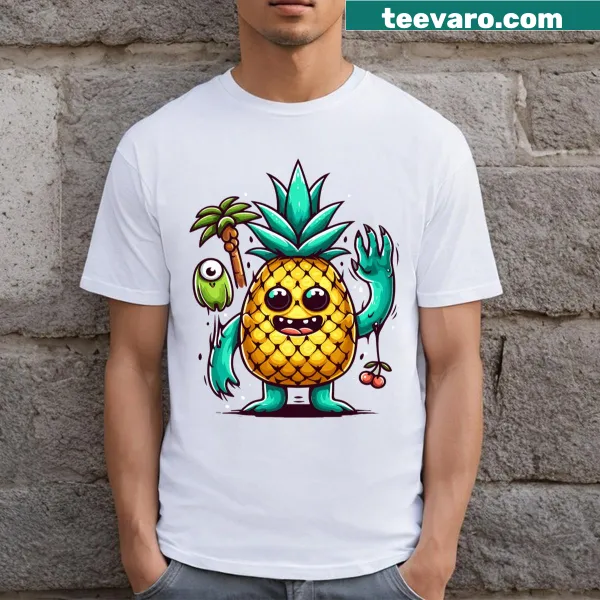 Pineapple graphic T-shirt with a whimsical monster design