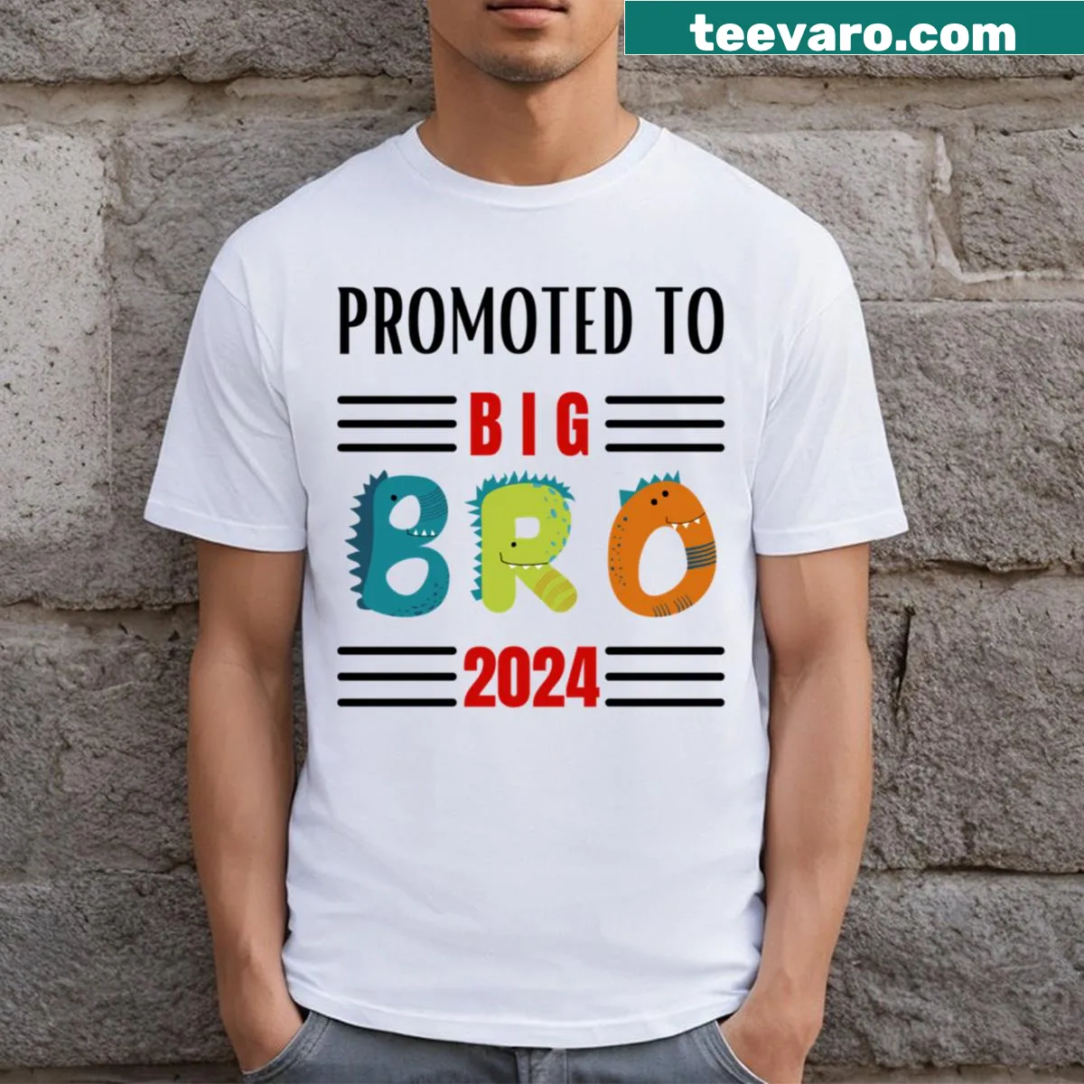 Typography t-shirt announcing promotion to big brother 2024. — on a men's t-shirt
