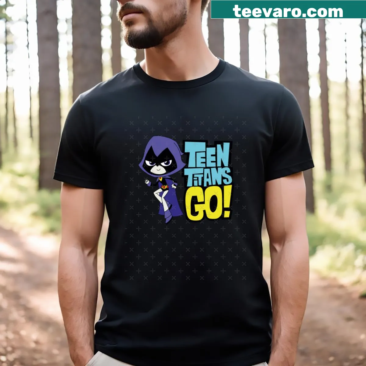 Cartoon T-shirt featuring Raven from Teen Titans Go — on a men's t-shirt