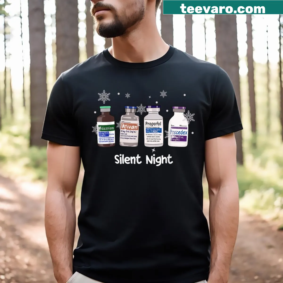 Retro Silent Night graphic designed for nurses on a T-shirt — on a men's t-shirt