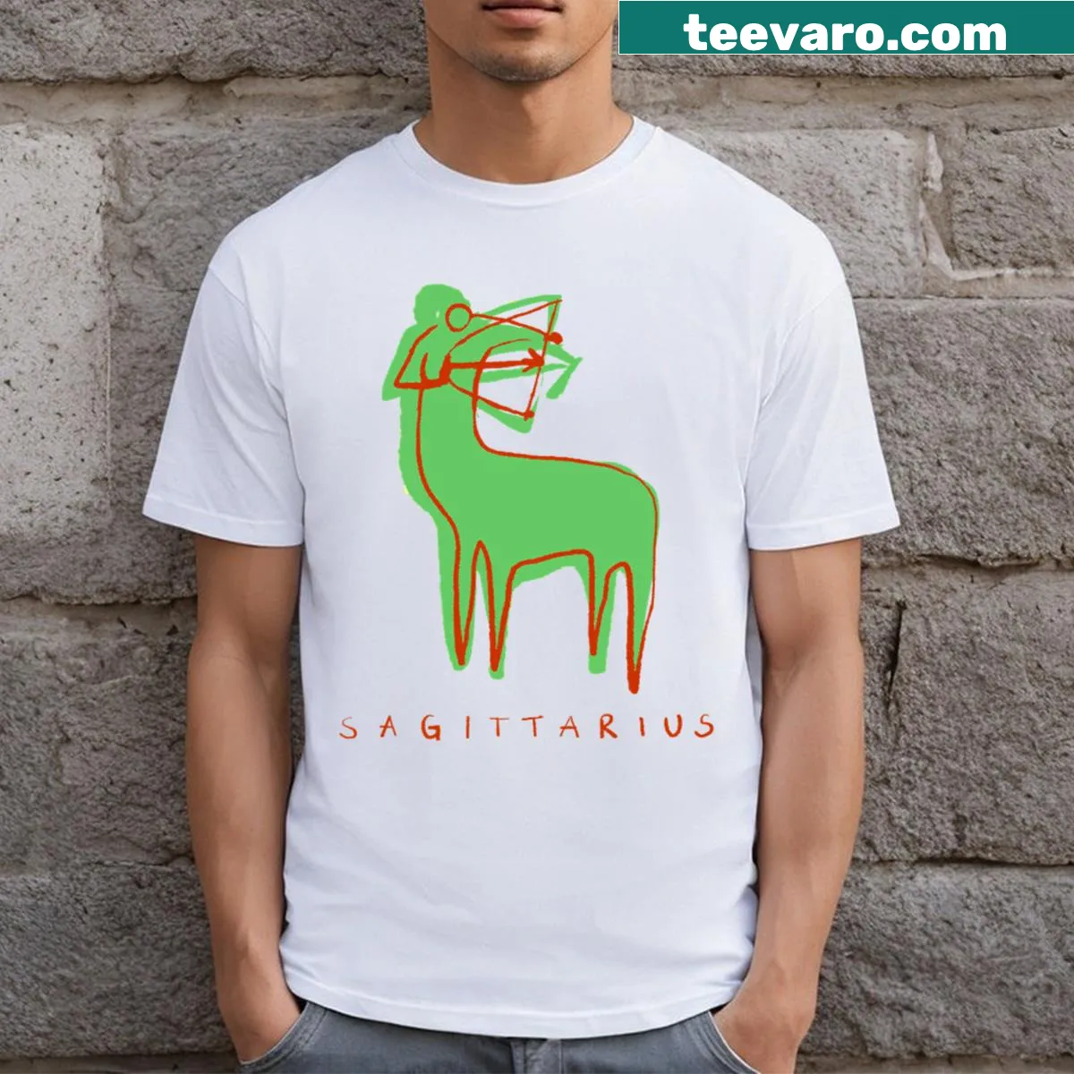 Inspirational Sagittarius traveler typography t-shirt — on a men's t-shirt
