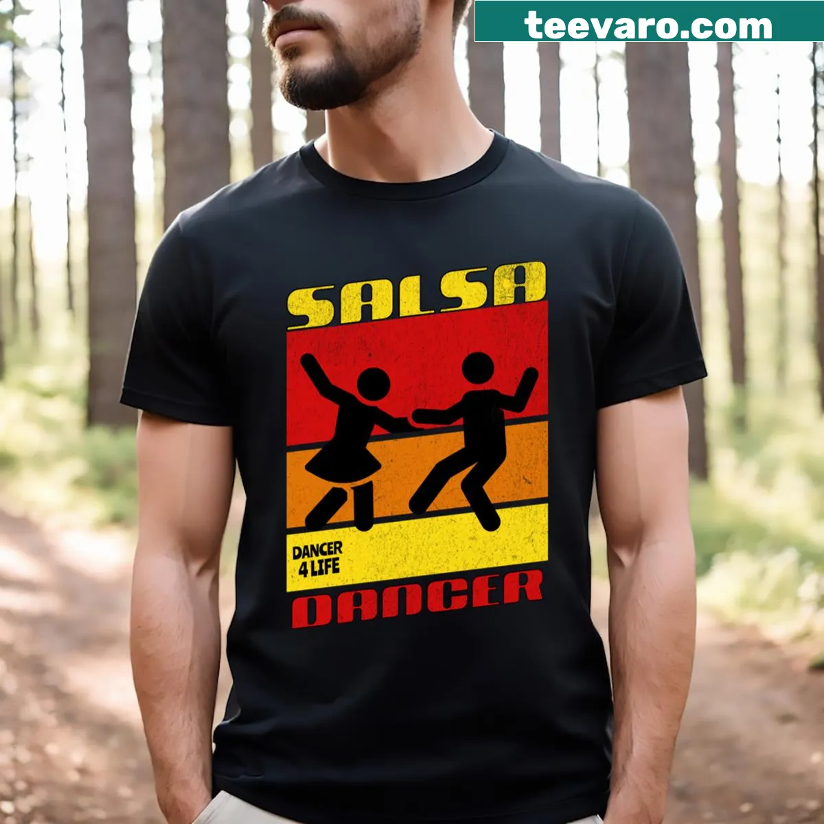 Salsa Dancer t-shirt featuring a lively dancing graphic — on a men's t-shirt