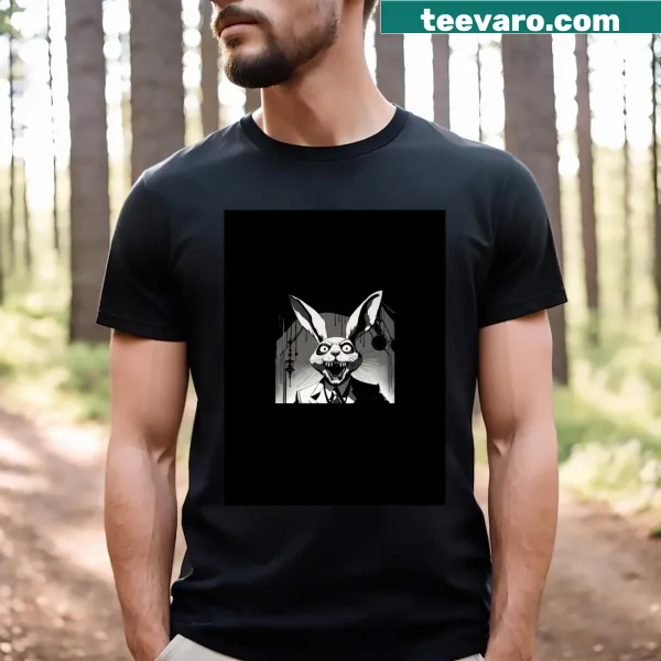 Cartoon scary bunny graphic on t-shirt