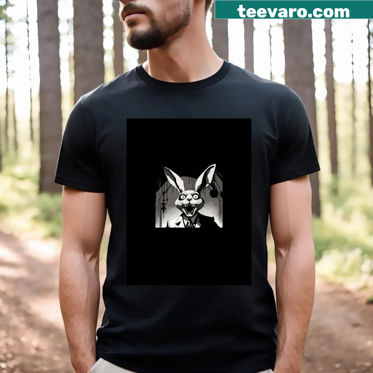 Cartoon scary bunny graphic on t-shirt — on a men's t-shirt