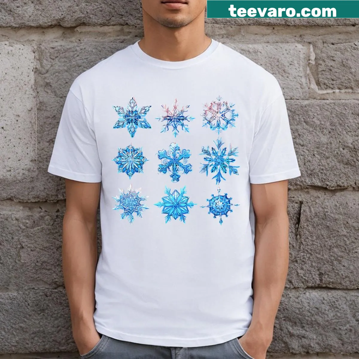 Family matching snowflake T-shirts for men, women, and kids. — on a men's t-shirt