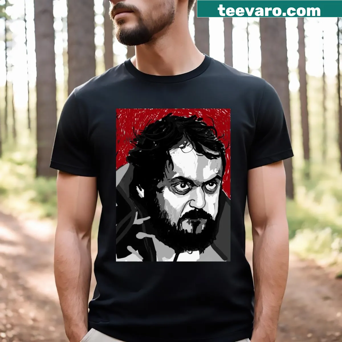Artistic T-shirt honoring Stanley Kubrick with 'The Goat' design — on a men's t-shirt
