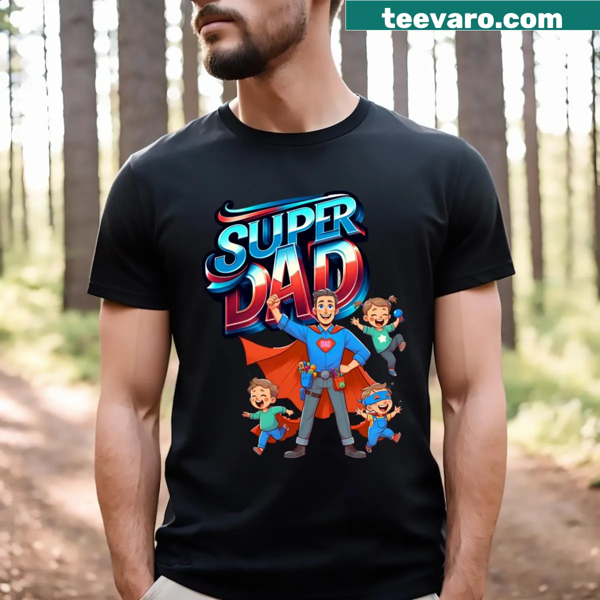 Superdad t-shirt with bold typography — on a men's t-shirt