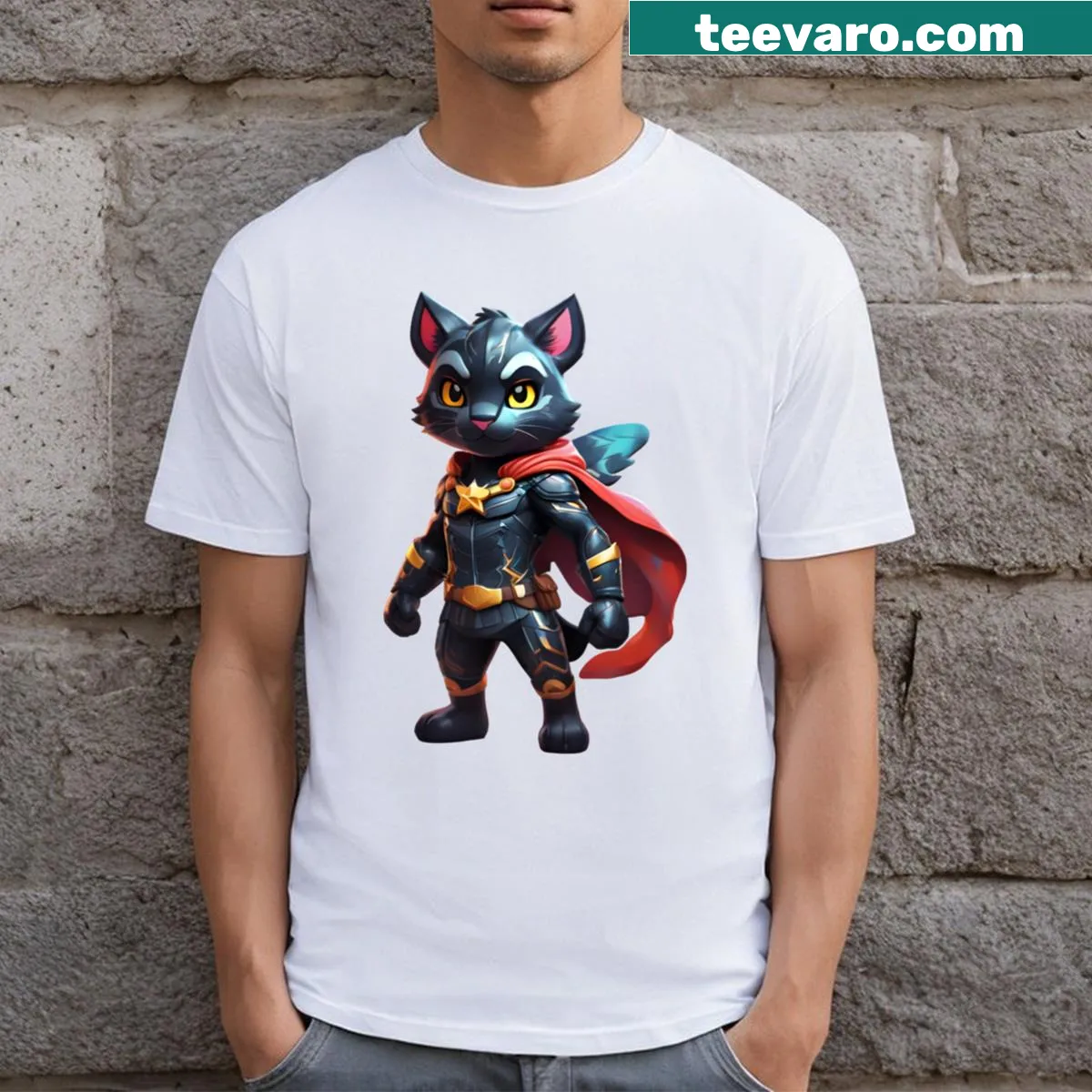 Cute black cat graphic T-shirt for cat lovers — on a men's t-shirt