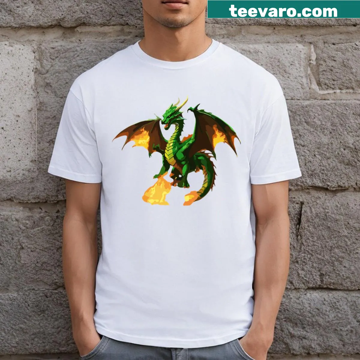 Bold graphic of a fierce dragon on a classic t-shirt — on a men's t-shirt