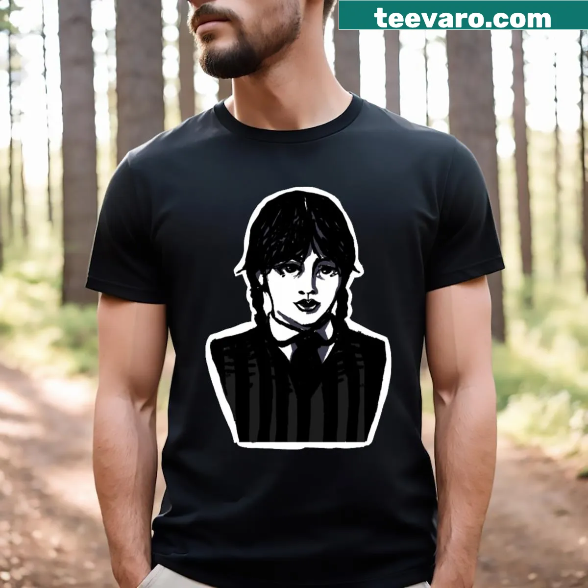 Wednesday Addams graphic t-shirt featuring her iconic style — on a men's t-shirt