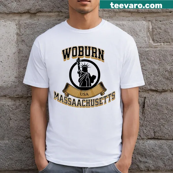 Vintage-style T-shirt featuring Woburn, Massachusetts graphic