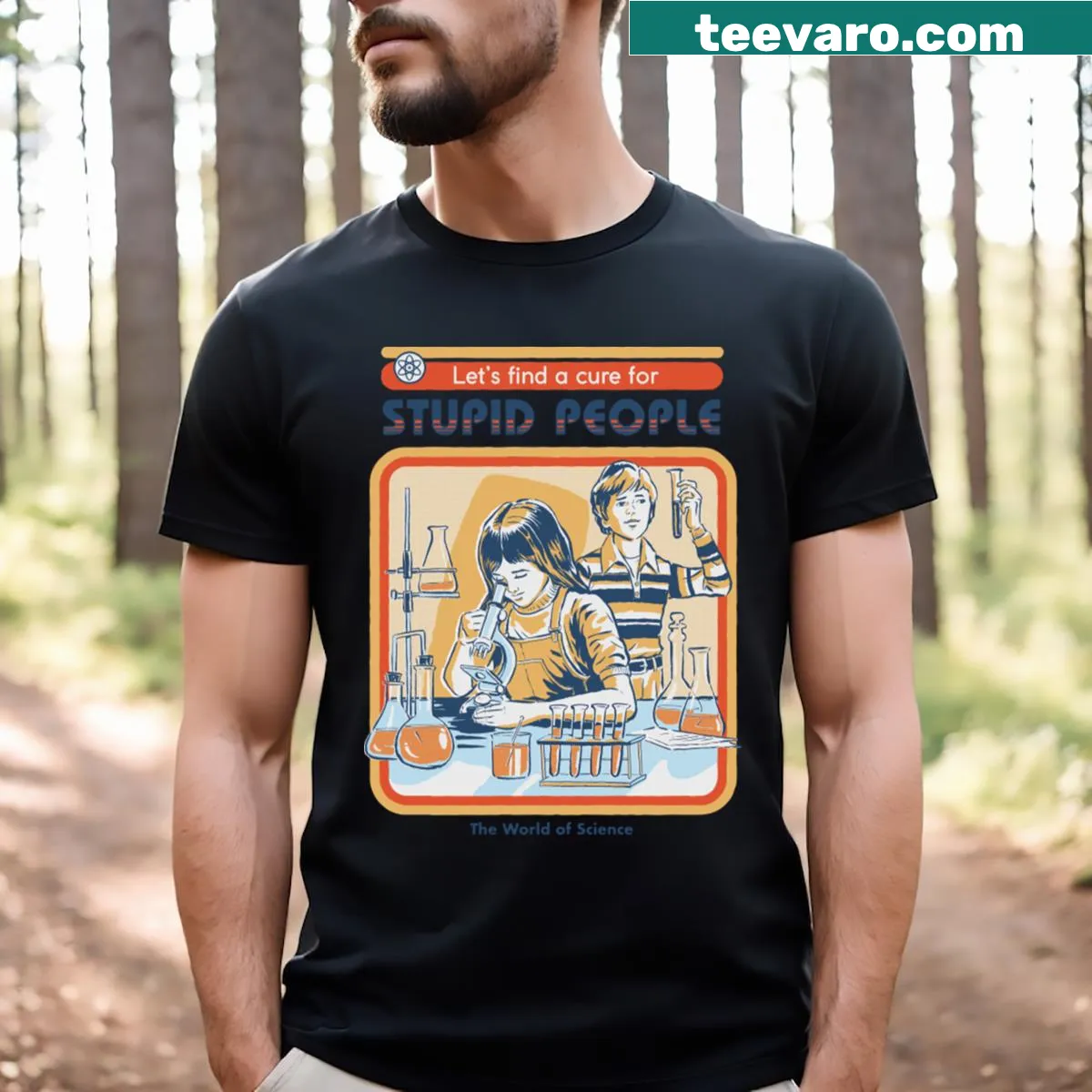 Humorous typography t-shirt featuring a phrase about stupidity. — on a men's t-shirt