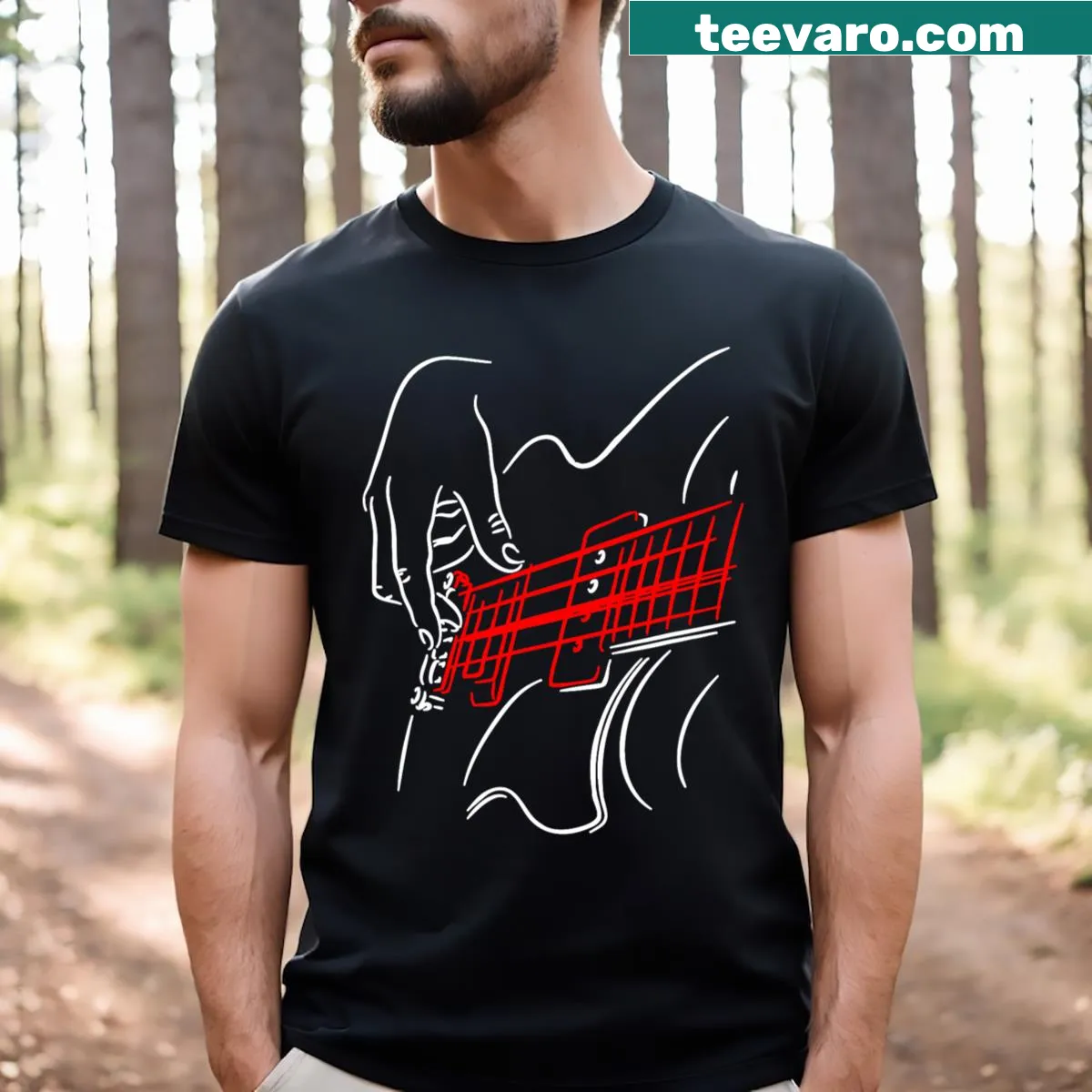 Musician T-shirt for guitarists and bass players — on a men's t-shirt