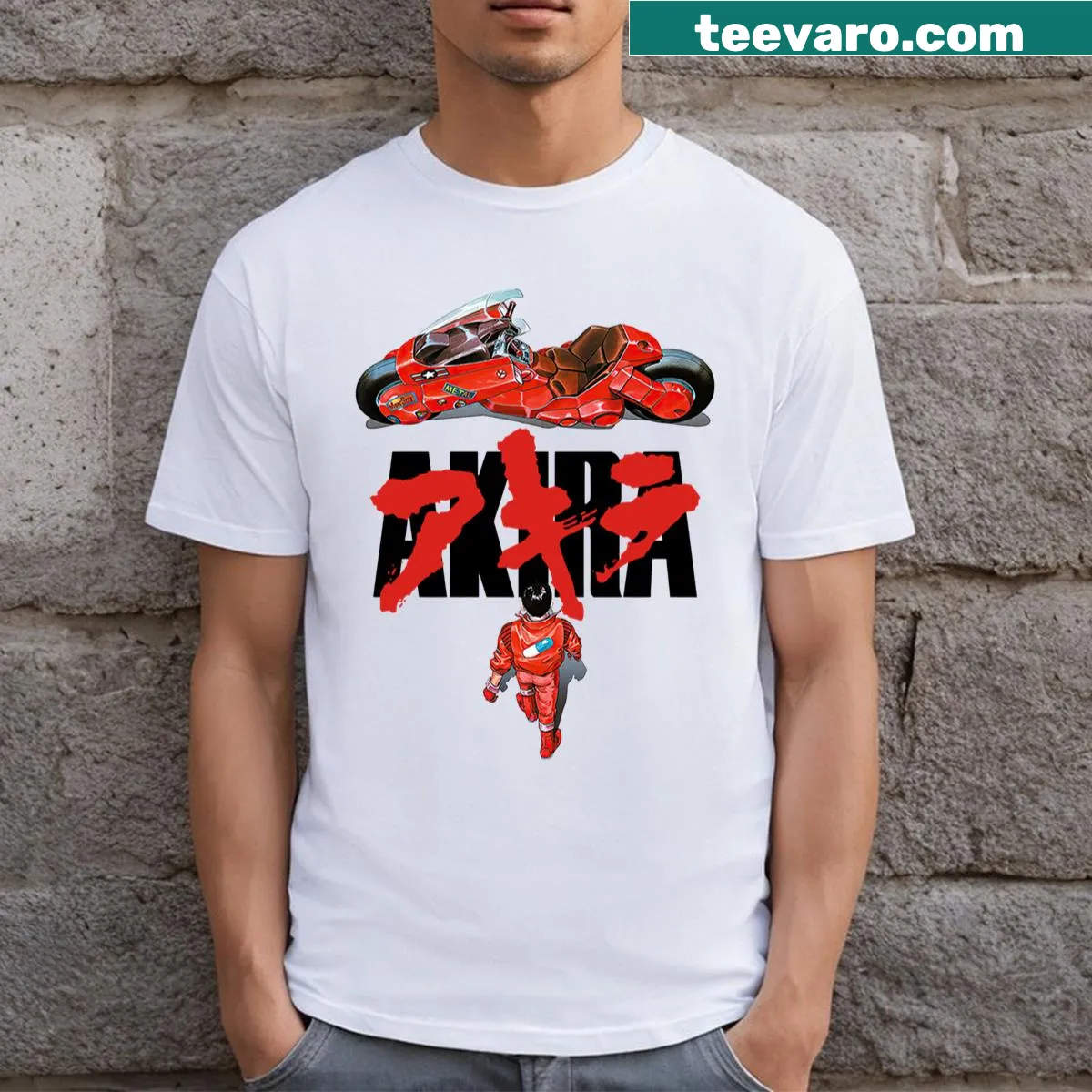 Retro Akira T-shirt with iconic anime design — on a men's t-shirt