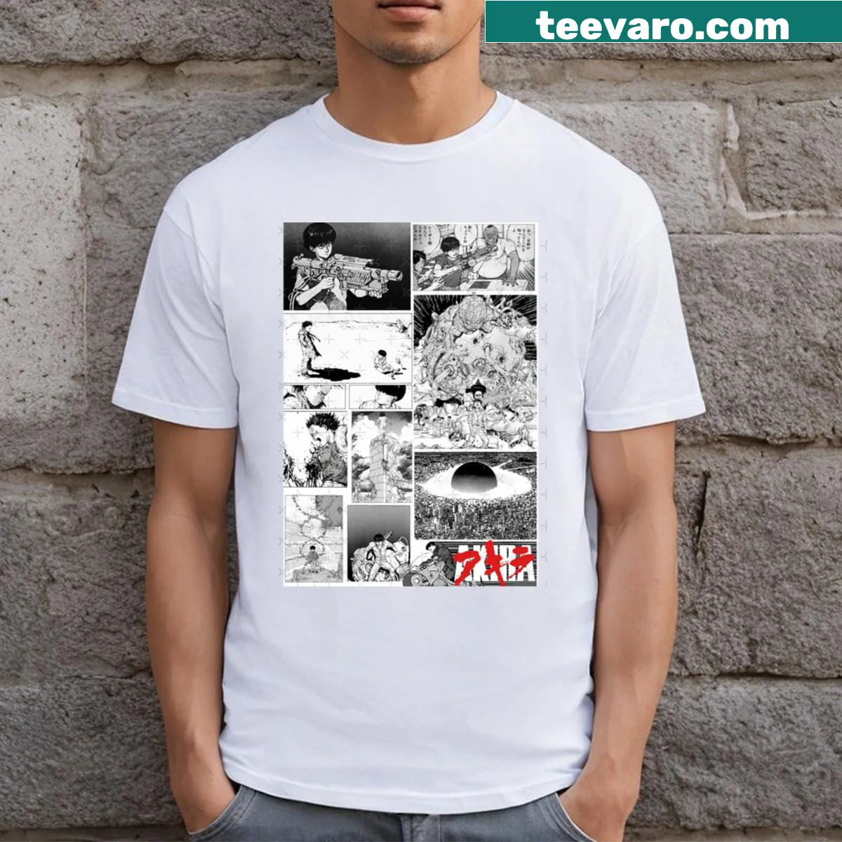 Bold graphic from Akira manga on stylish T-shirt — on a men's t-shirt
