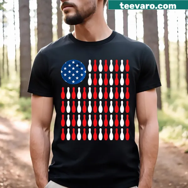 Patriotic bowling t-shirt with American flag and bowler graphic