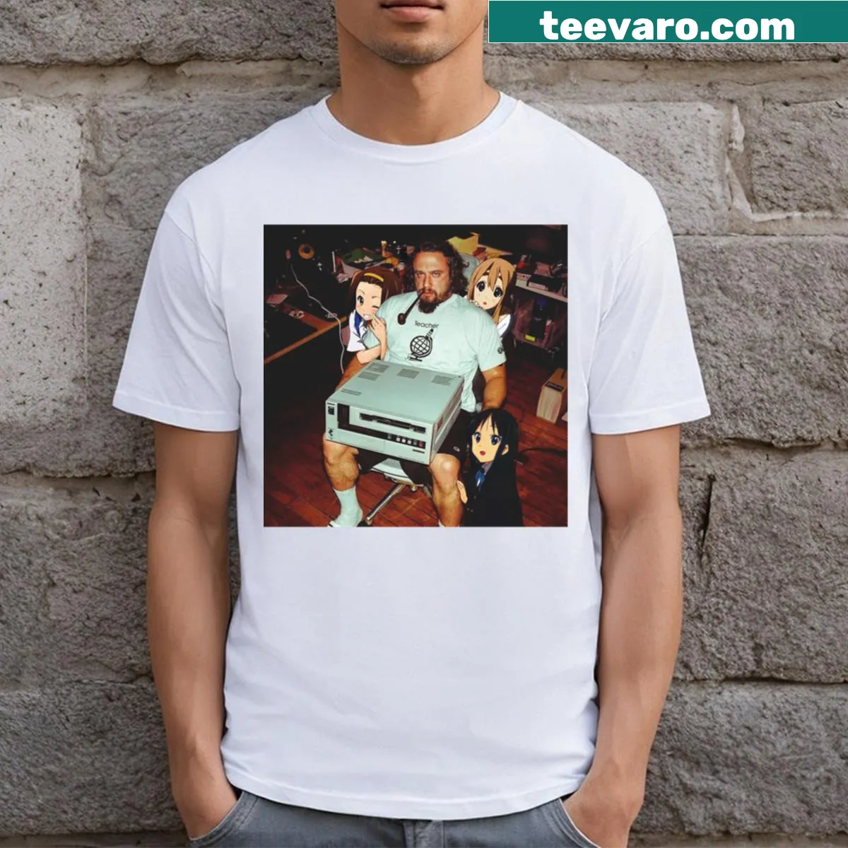 T-shirt featuring a playful anime-themed graphic — on a men's t-shirt