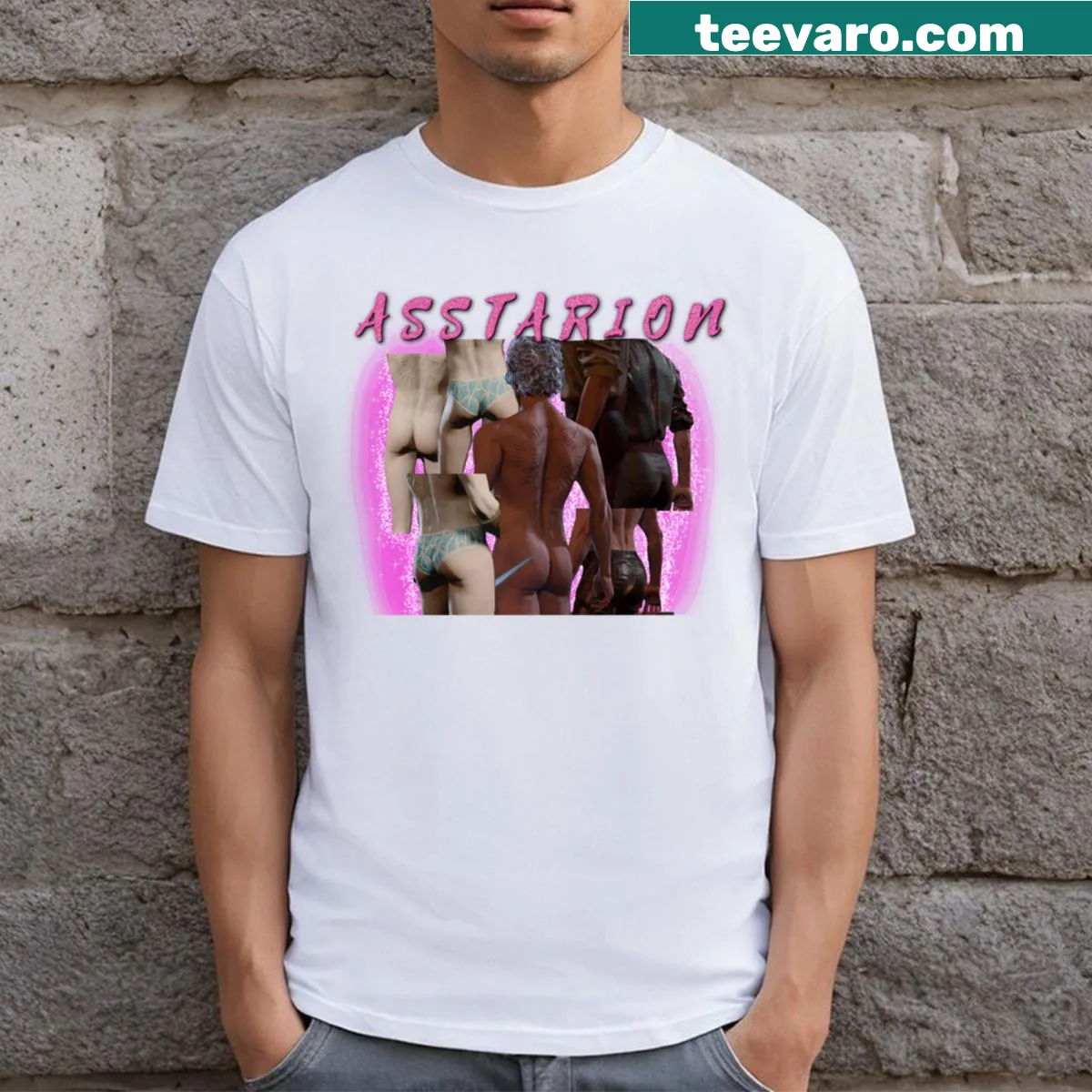 Essential t-shirt featuring the character Asstarion in a fantasy-themed design — on a men's t-shirt