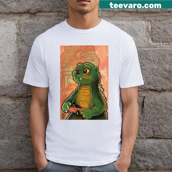 Adorable Baby Godzilla T-shirt featuring a cute cartoon design.