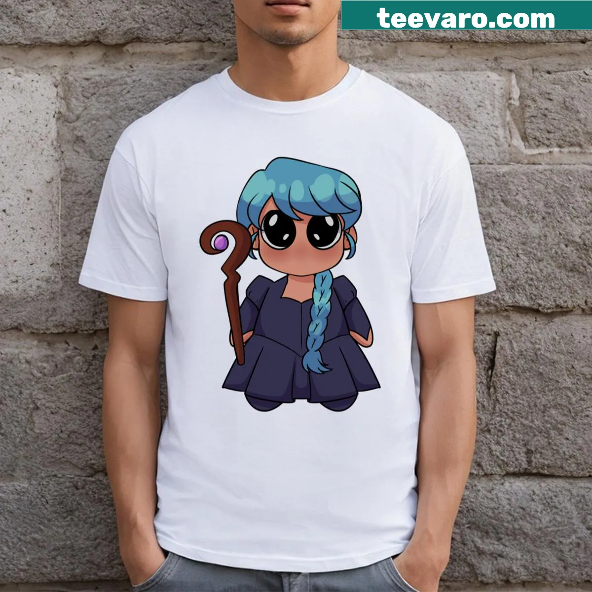 Chibi Sage character from High Guardian Spice in cartoon style on a T-shirt — on a men's t-shirt