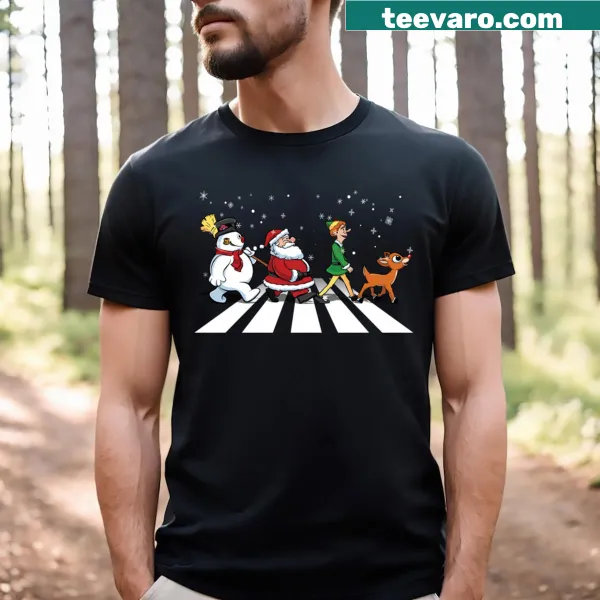 Playful Christmas t-shirt featuring a whimsical road design