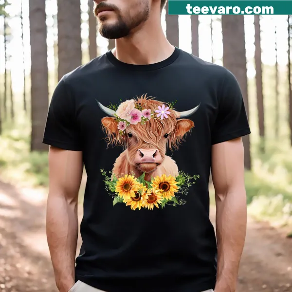 Adorable baby Highland cow and sunflower calf graphic T-shirt for kids