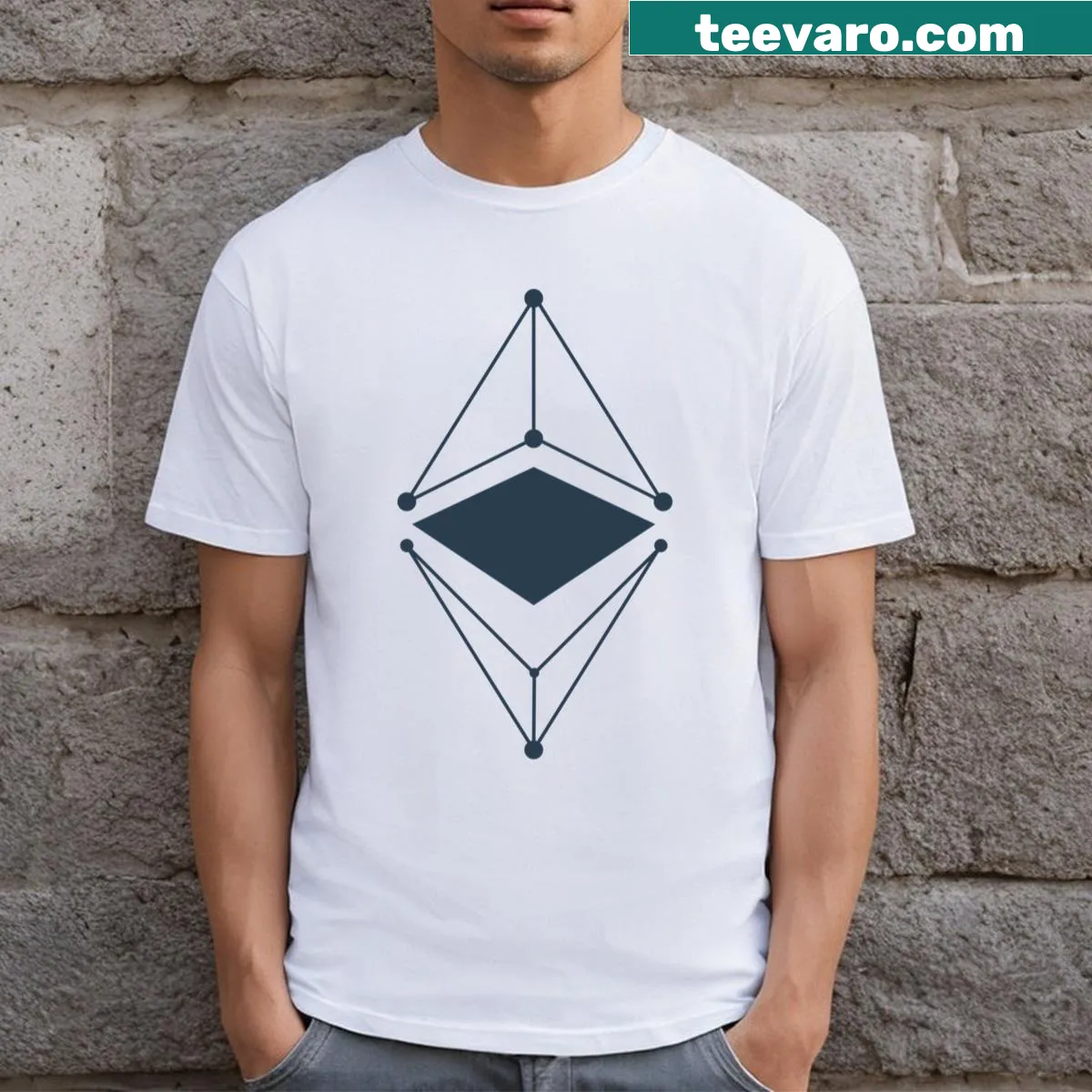 T-shirt featuring playful Ethereum-themed typography — on a men's t-shirt