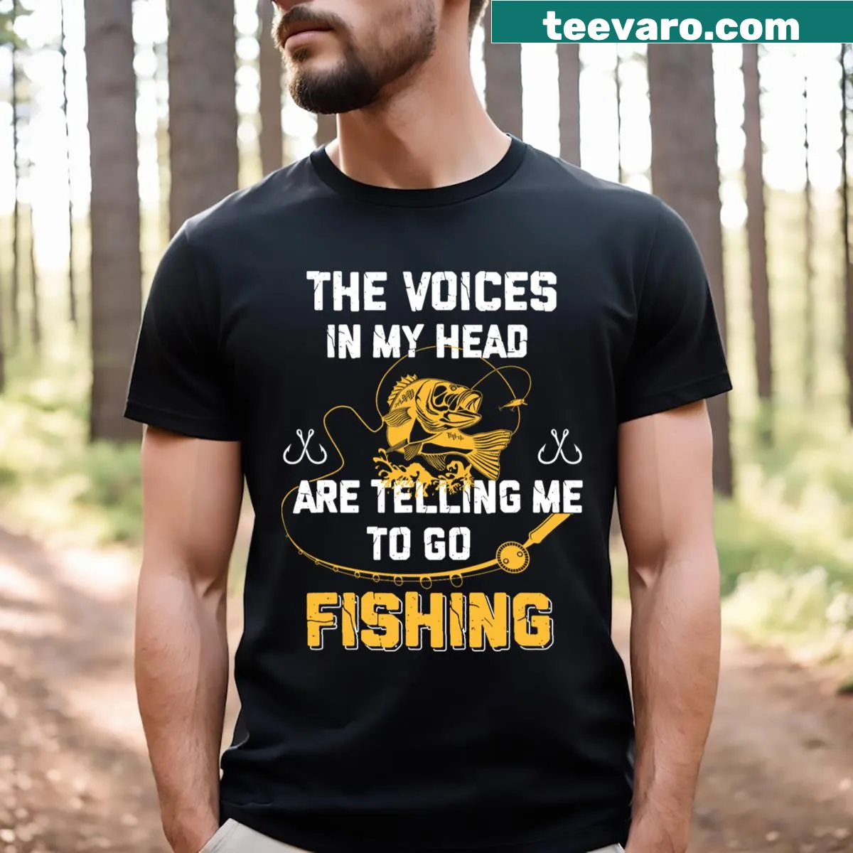 Funny T-shirt with a fishing theme graphic — on a men's t-shirt