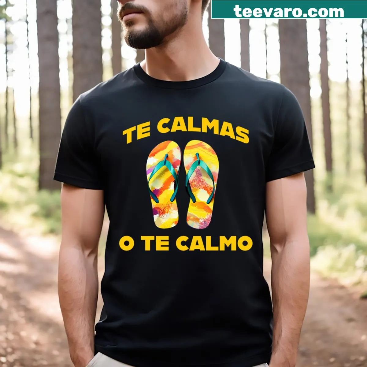 Graphic t-shirt with a funny Spanish quote in bold typography — on a men's t-shirt