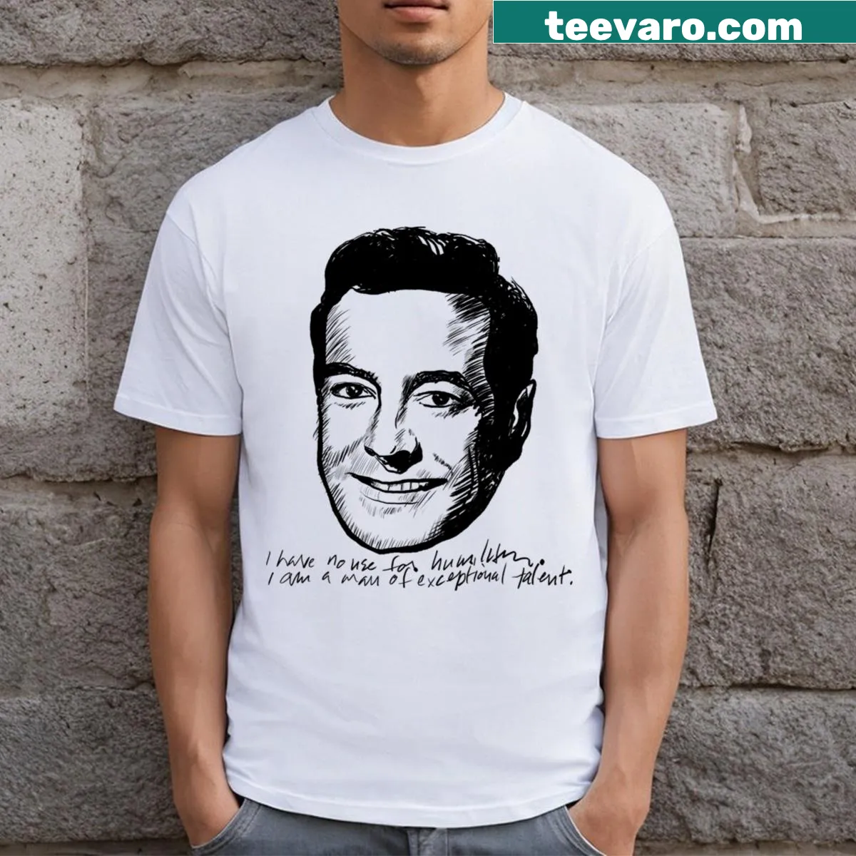 Minimalist T-shirt featuring elegant typography design — on a men's t-shirt