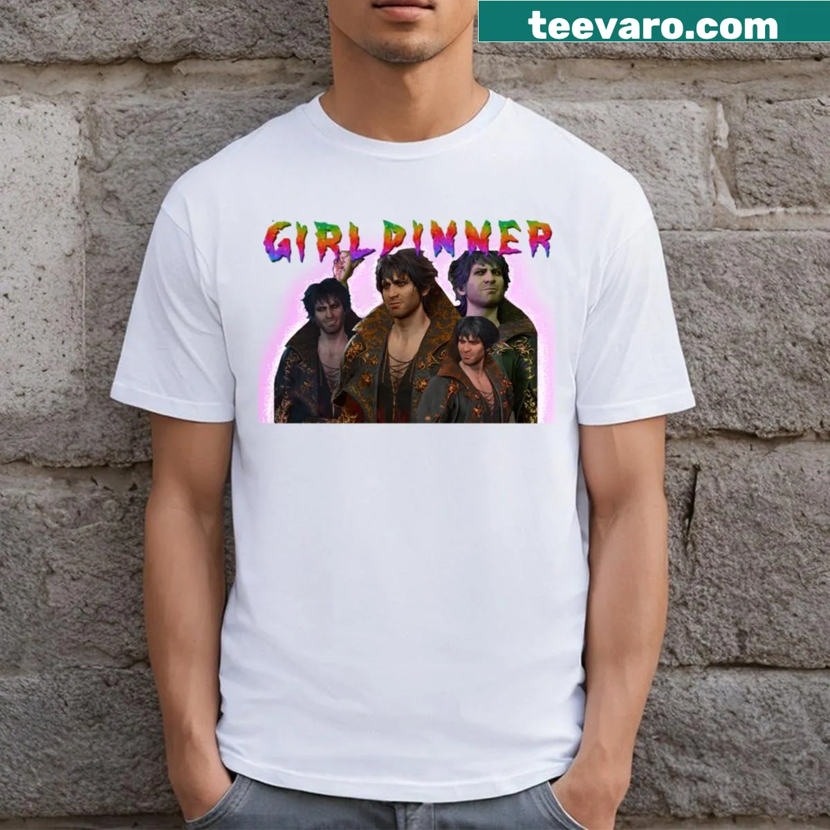 Illustrative T-shirt featuring Gortash Girl for dining events — on a men's t-shirt