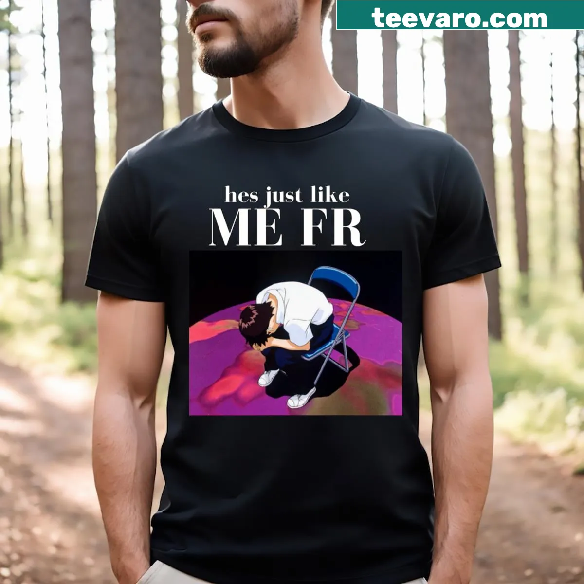 Shinji-inspired t-shirt with a heartfelt phrase — on a men's t-shirt