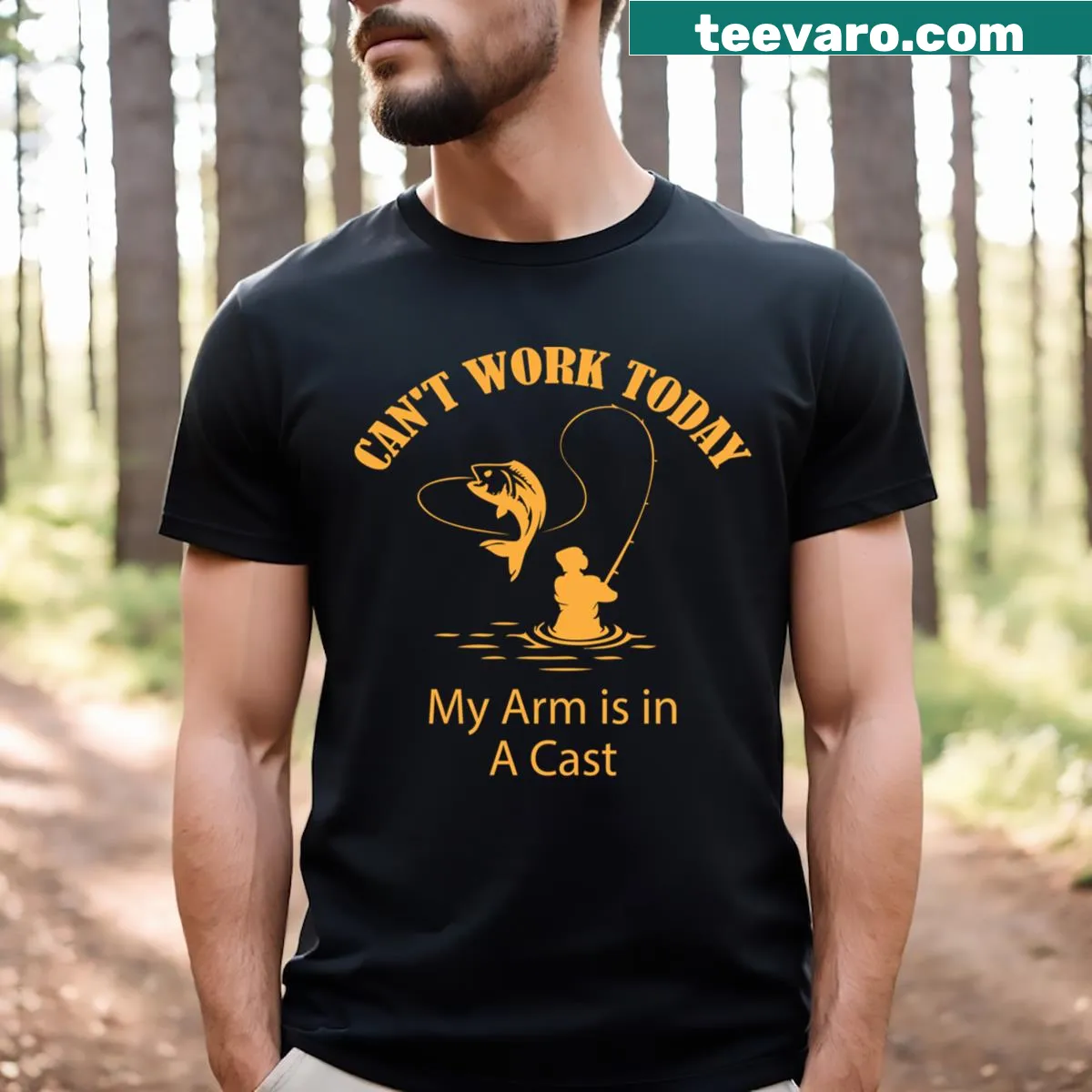 Funny fishing-themed t-shirt with humorous cast text — on a men's t-shirt