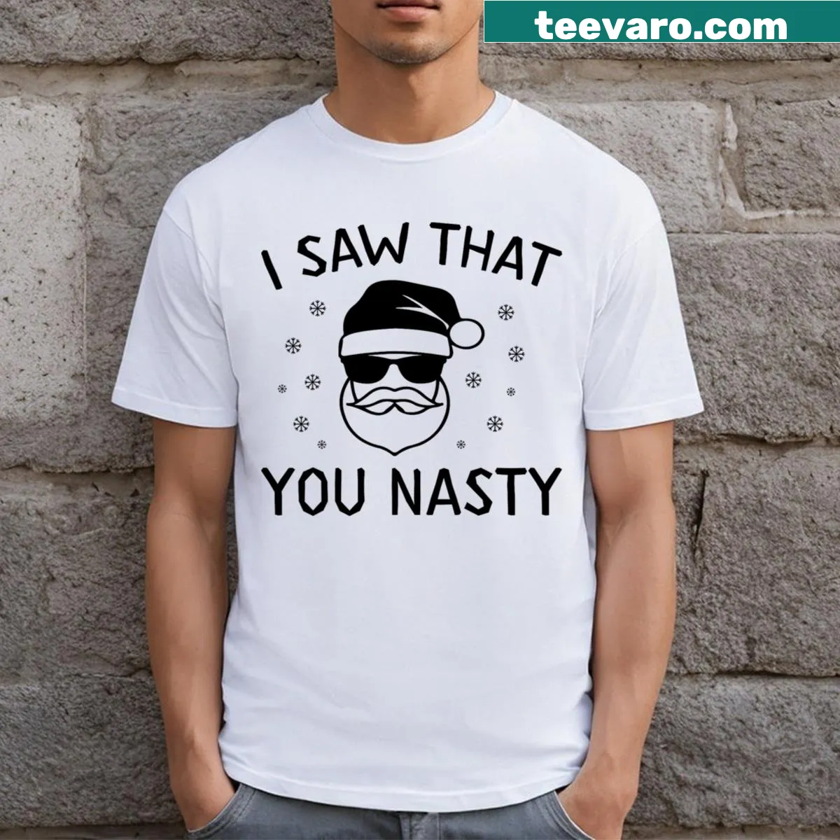 Funny Christmas t-shirt with cheeky saying — on a men's t-shirt