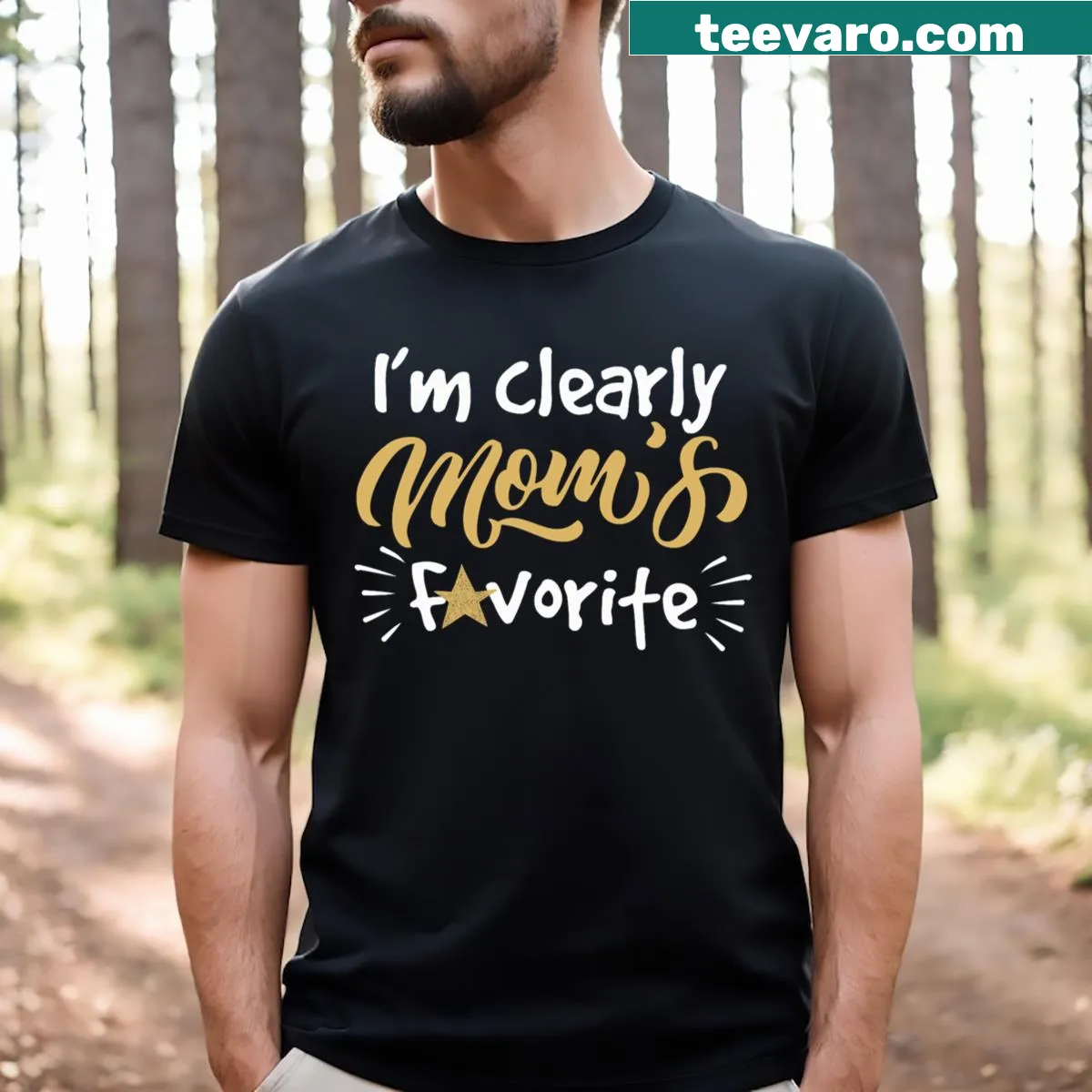 Funny T-shirt declaring mom's favorite child status — on a men's t-shirt