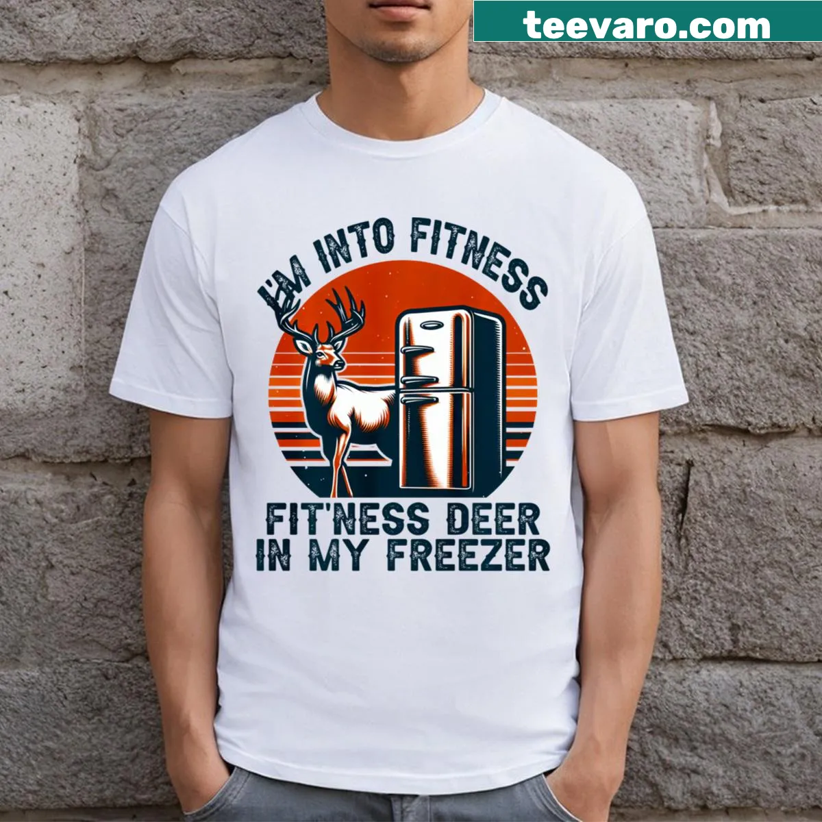 Funny hunter t-shirt with a deer graphic and fitness pun — on a men's t-shirt