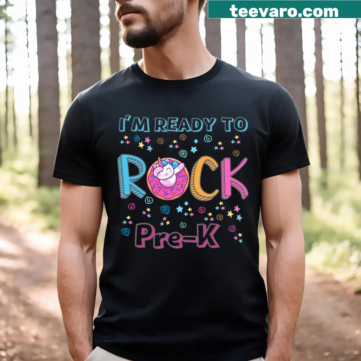 Cute T-shirt for Pre-K girls with unicorn design and fun text — on a men's t-shirt