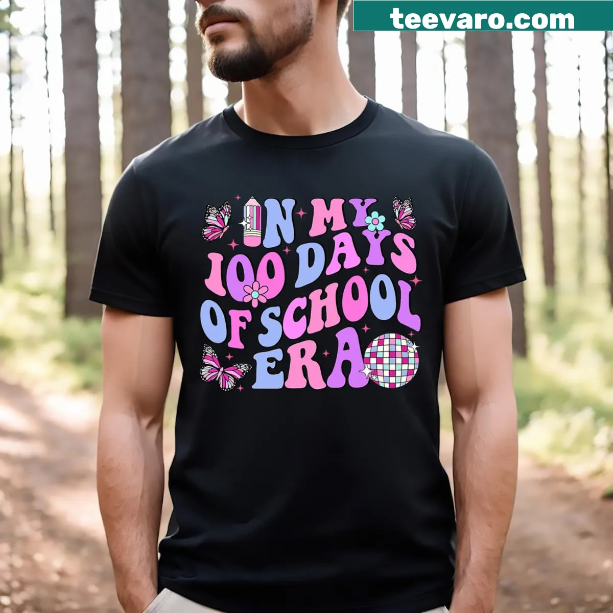 Retro disco t-shirt for 100th school day celebration — on a men's t-shirt