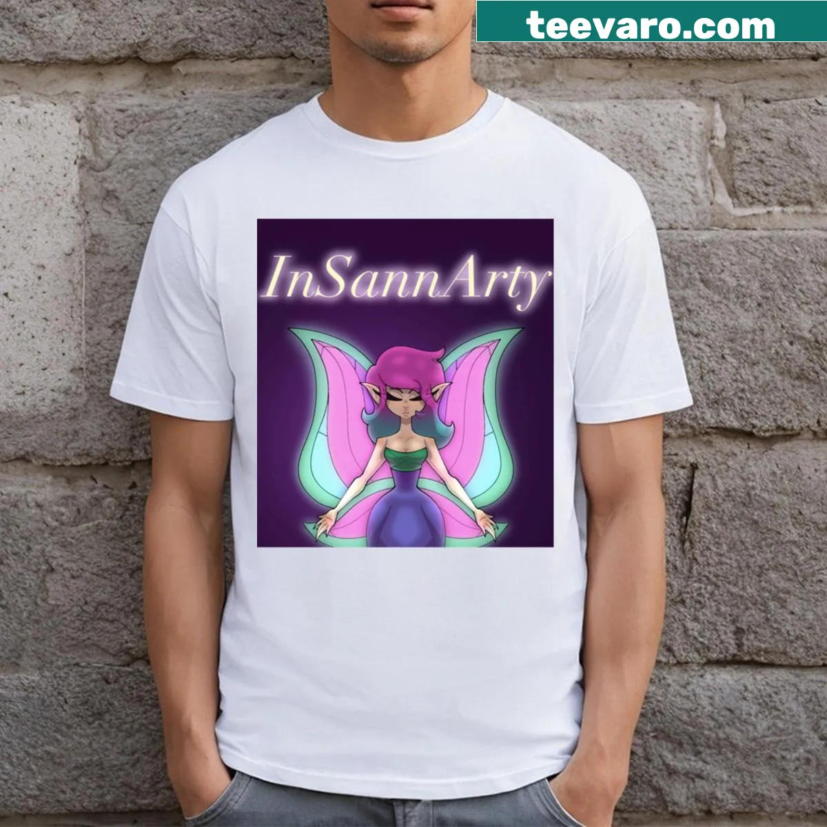 T-shirt featuring the Insannarty logo design — on a men's t-shirt