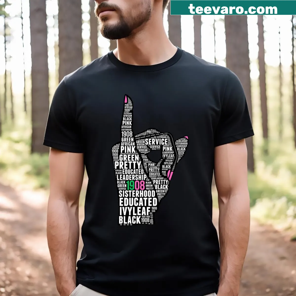 Graphic t-shirt featuring 'Aka Girl' hand sign design — on a men's t-shirt