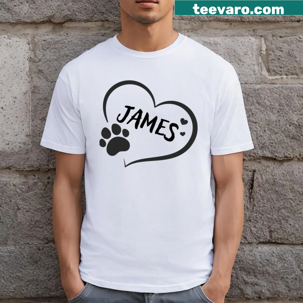 Heart and paw print t-shirt for pet owners — on a men's t-shirt