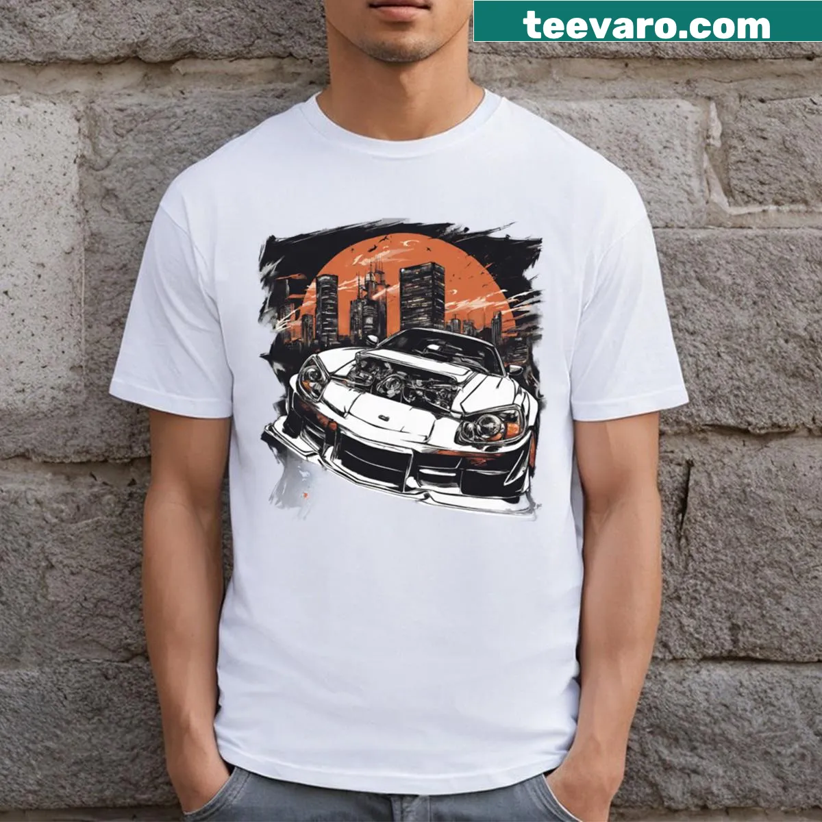 Illustrated Japanese car t-shirt — on a men's t-shirt