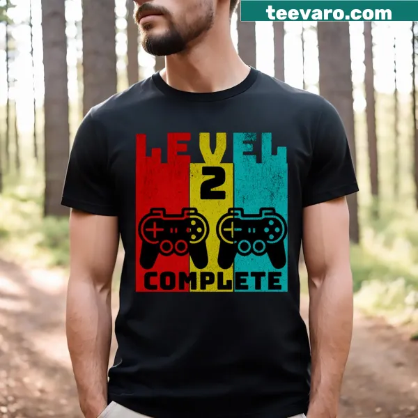 Typography celebrating Level 2 Complete for anniversary on T-shirt