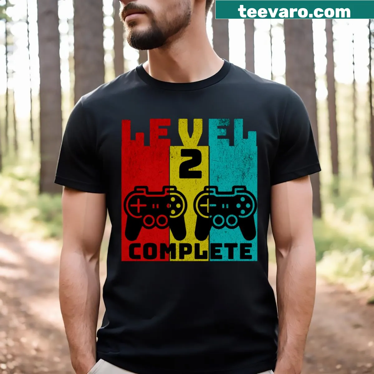 Typography celebrating Level 2 Complete for anniversary on T-shirt — on a men's t-shirt