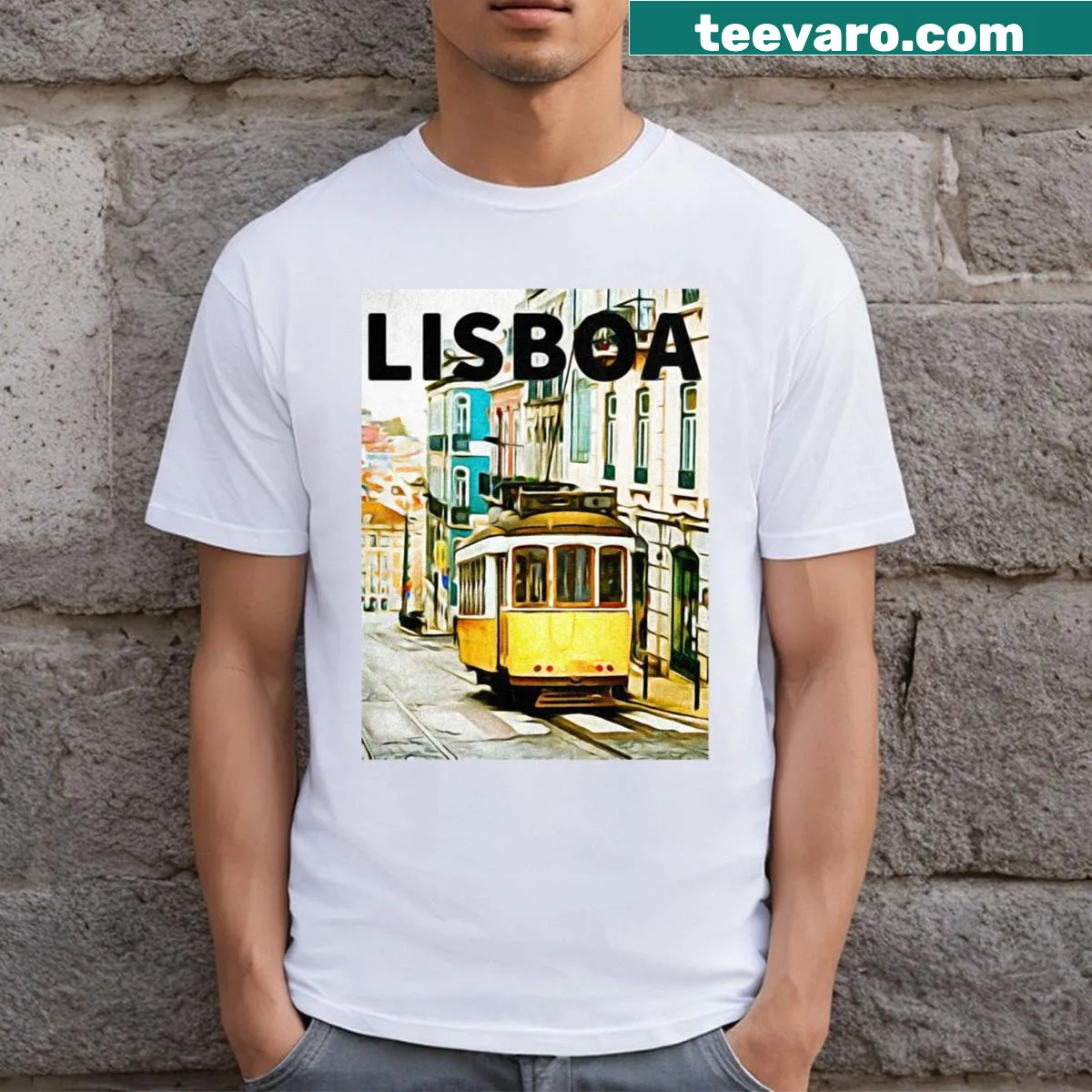 Illustrative design celebrating the city of Lisbon — on a men's t-shirt