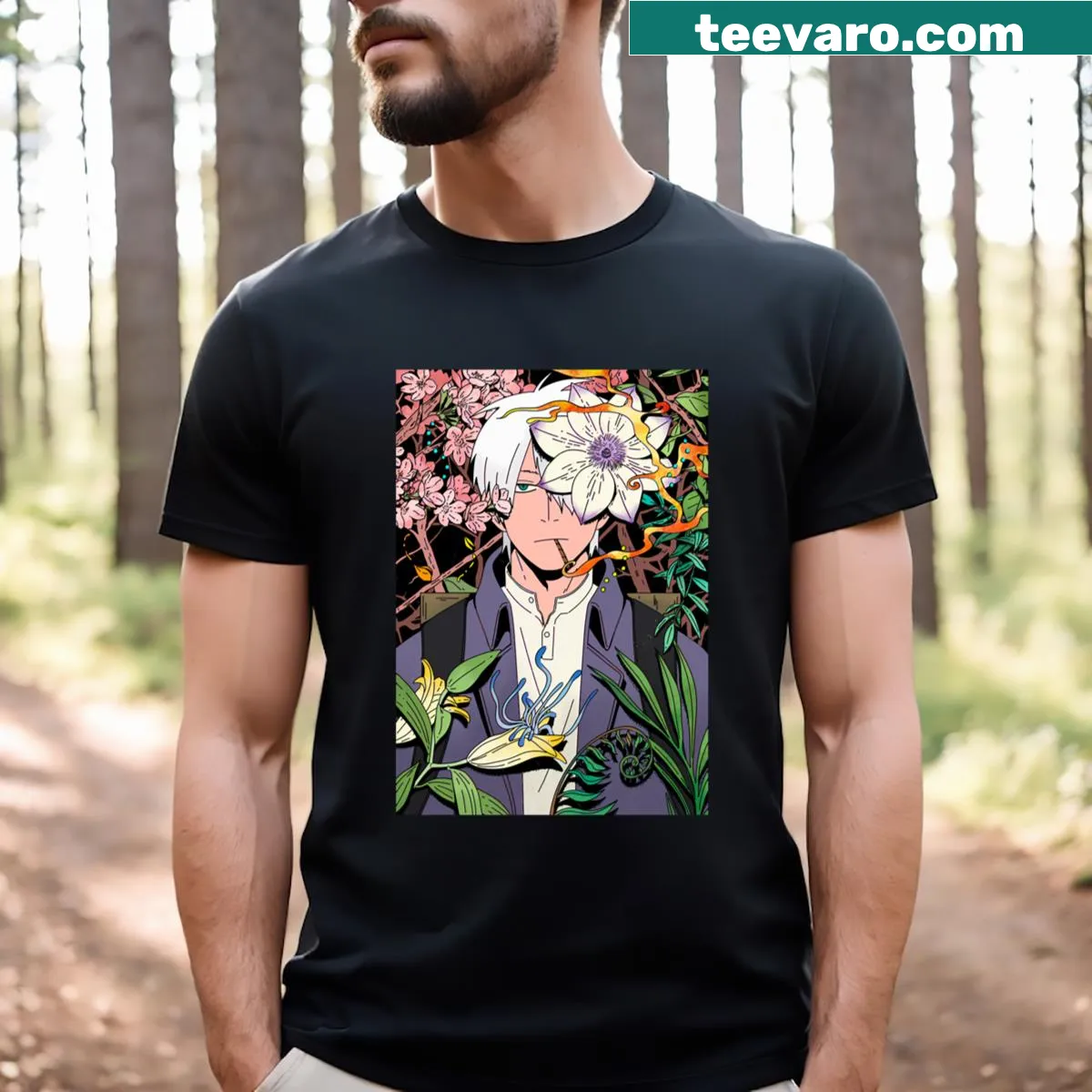 Cute retro anime graphic featuring elements from Mushishi series — on a men's t-shirt
