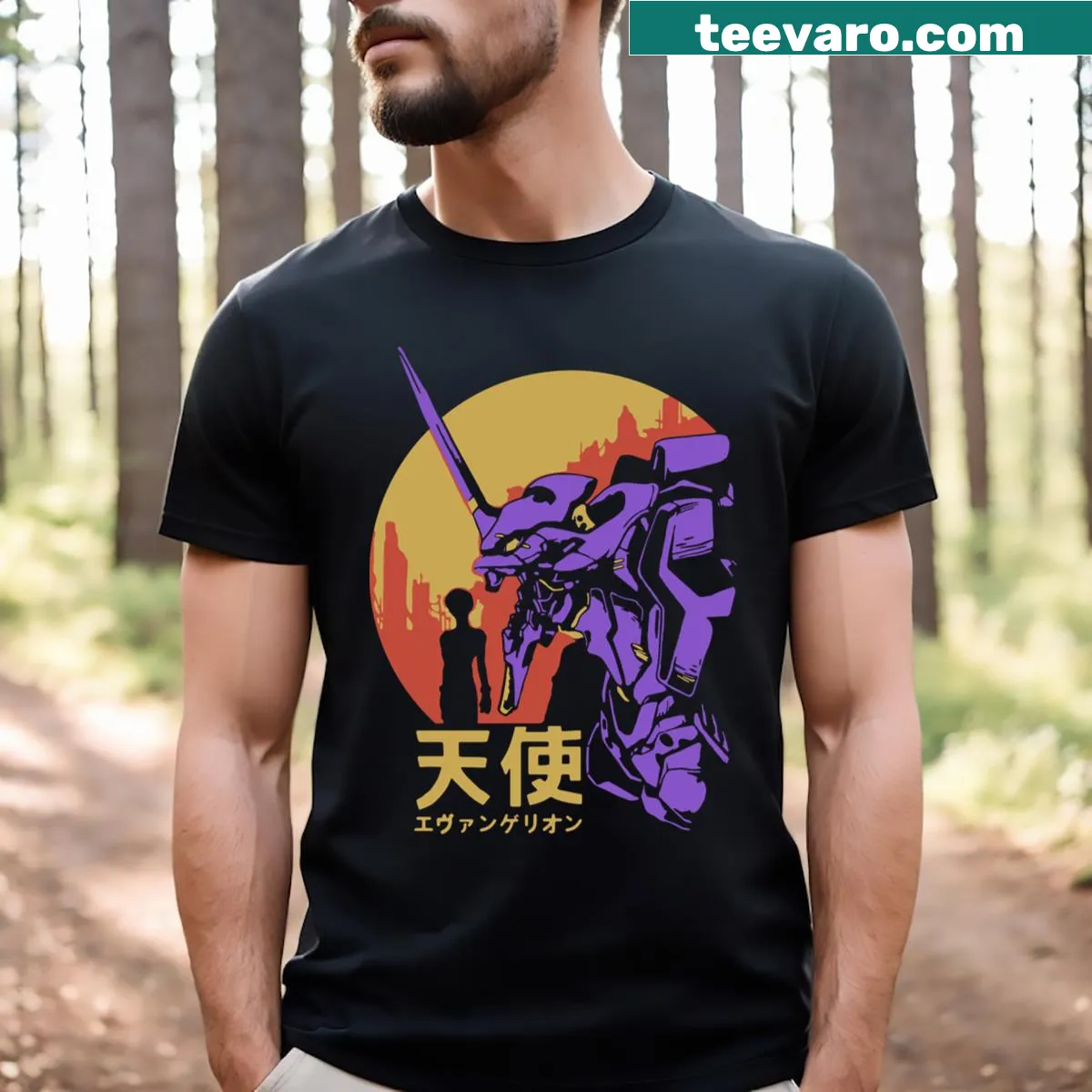 Retro Vintage Evangelion T-shirt with classic anime graphics — on a men's t-shirt