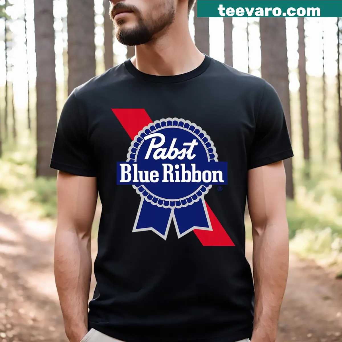 Vintage Pabst Blue Ribbon logo T-shirt with distressed details — on a men's t-shirt