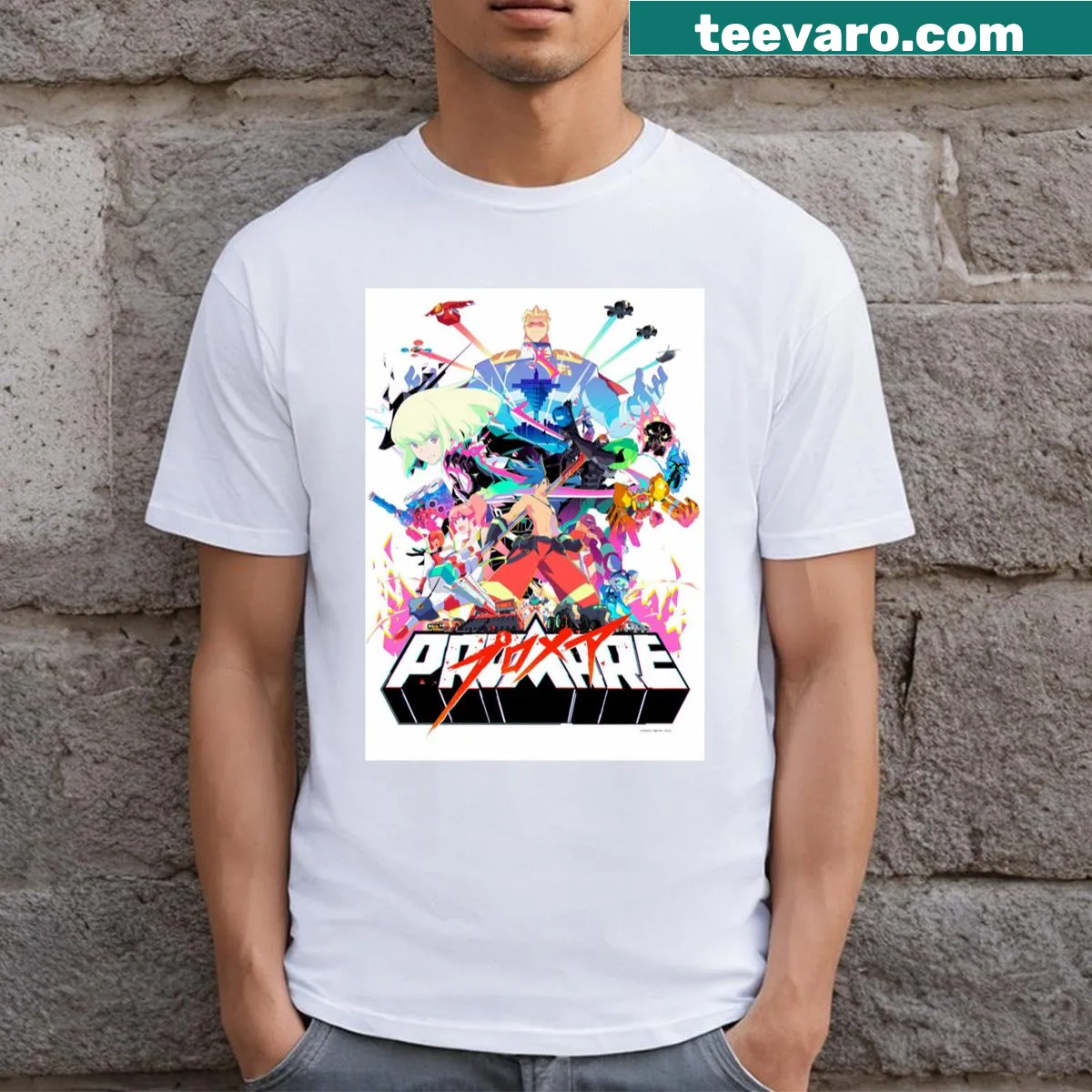 Promare Anime T-shirt featuring dynamic character illustration — on a men's t-shirt
